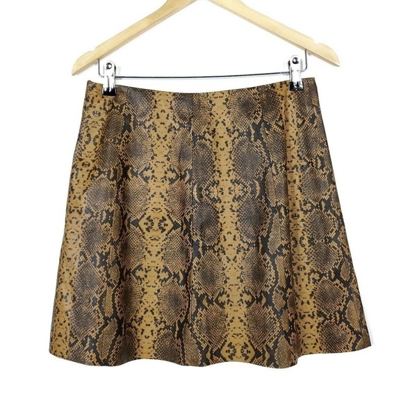 Veda Leather Skirt Medium Python Snake Animal Print Above Knee Side Zip Mini - Picture 5 of 8